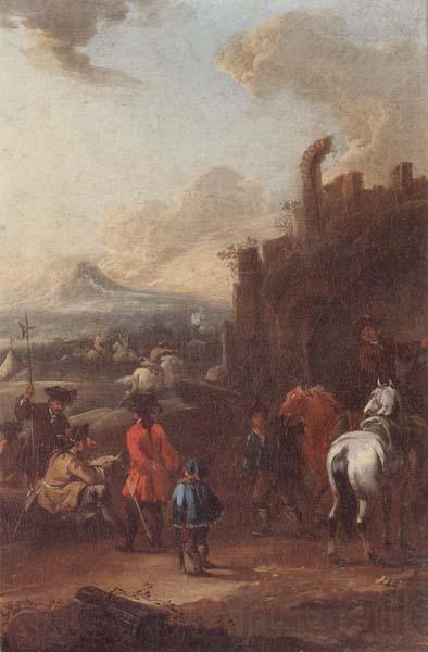 August Querfurt Cavalrymen before a hilltop town